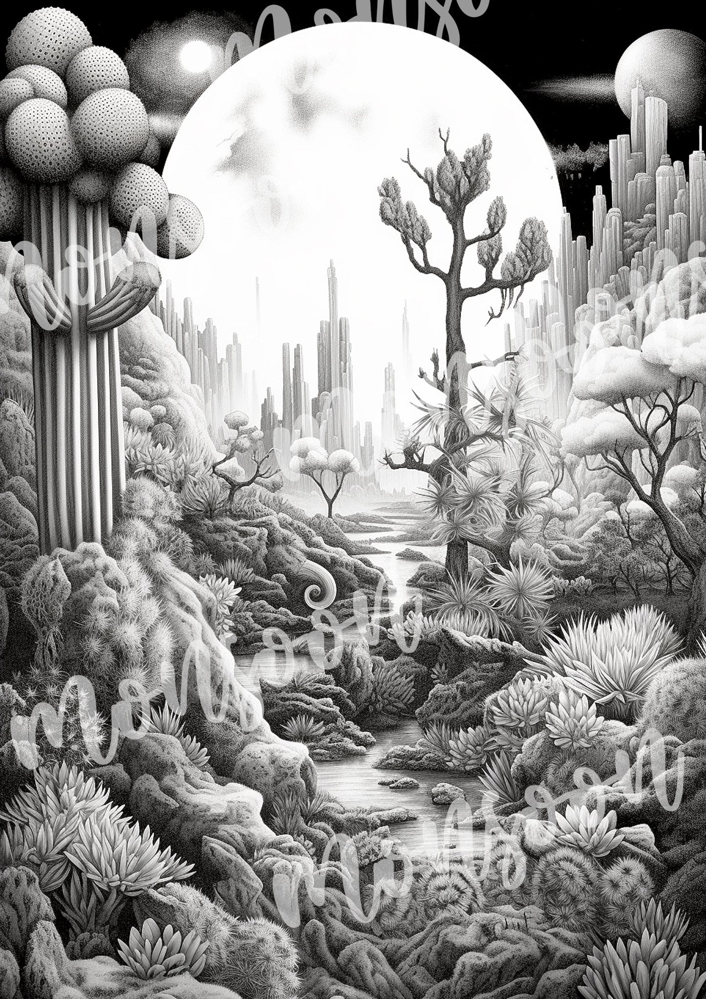 Alien Worlds Coloring Book Grayscale (Digital) - Monsoon Publishing USA