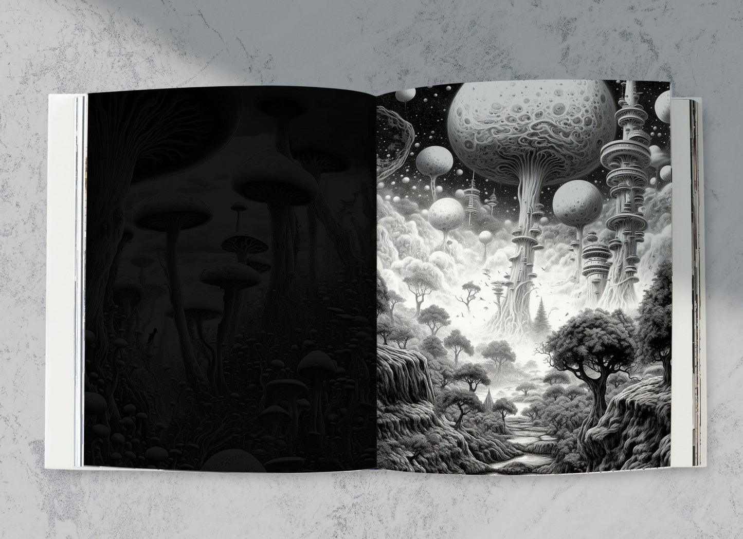 Alien Worlds Coloring Book Grayscale (Printbook) - Monsoon Publishing USA