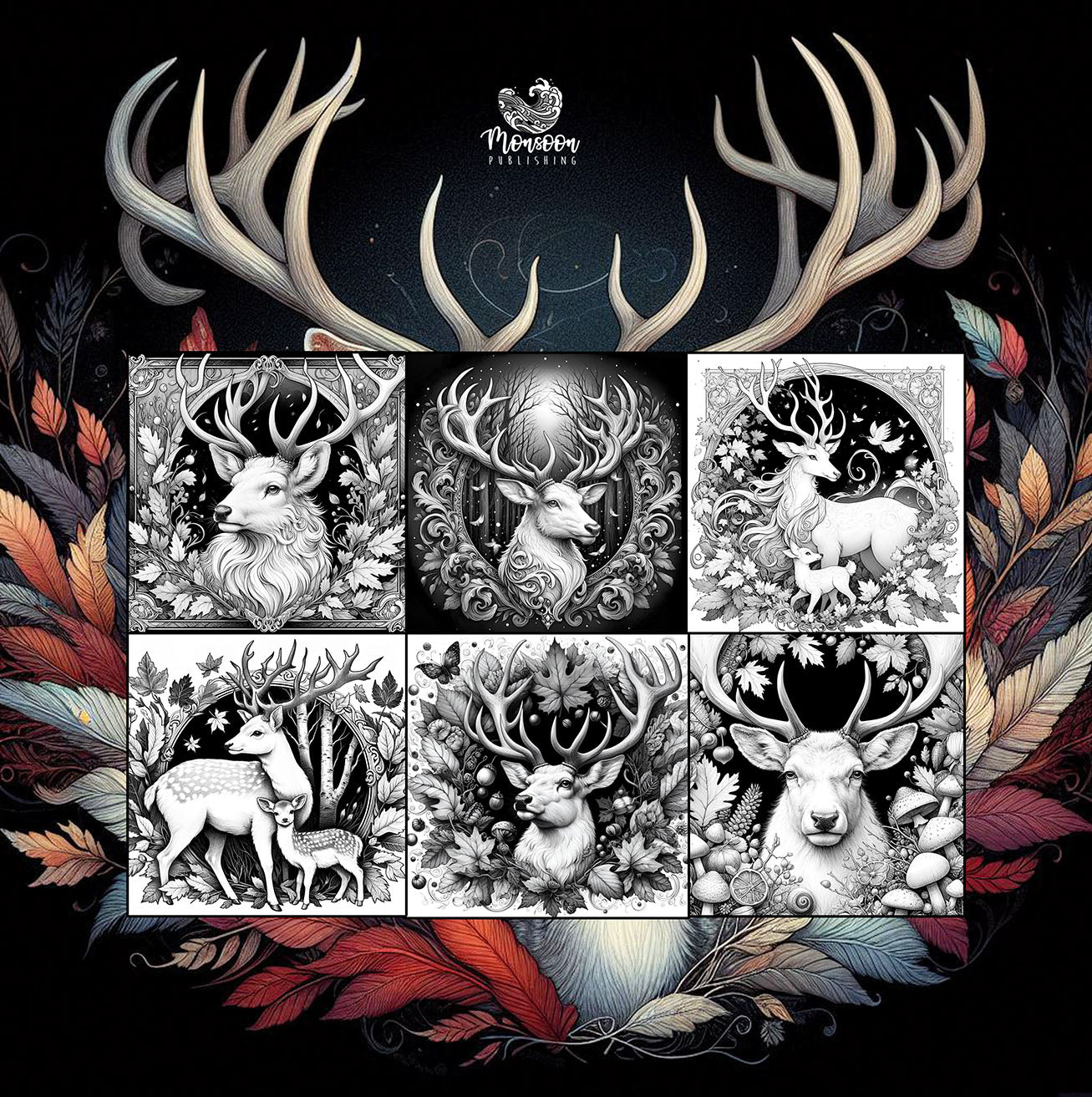 deer coloring book autumn animals coloring book monsoon publishing