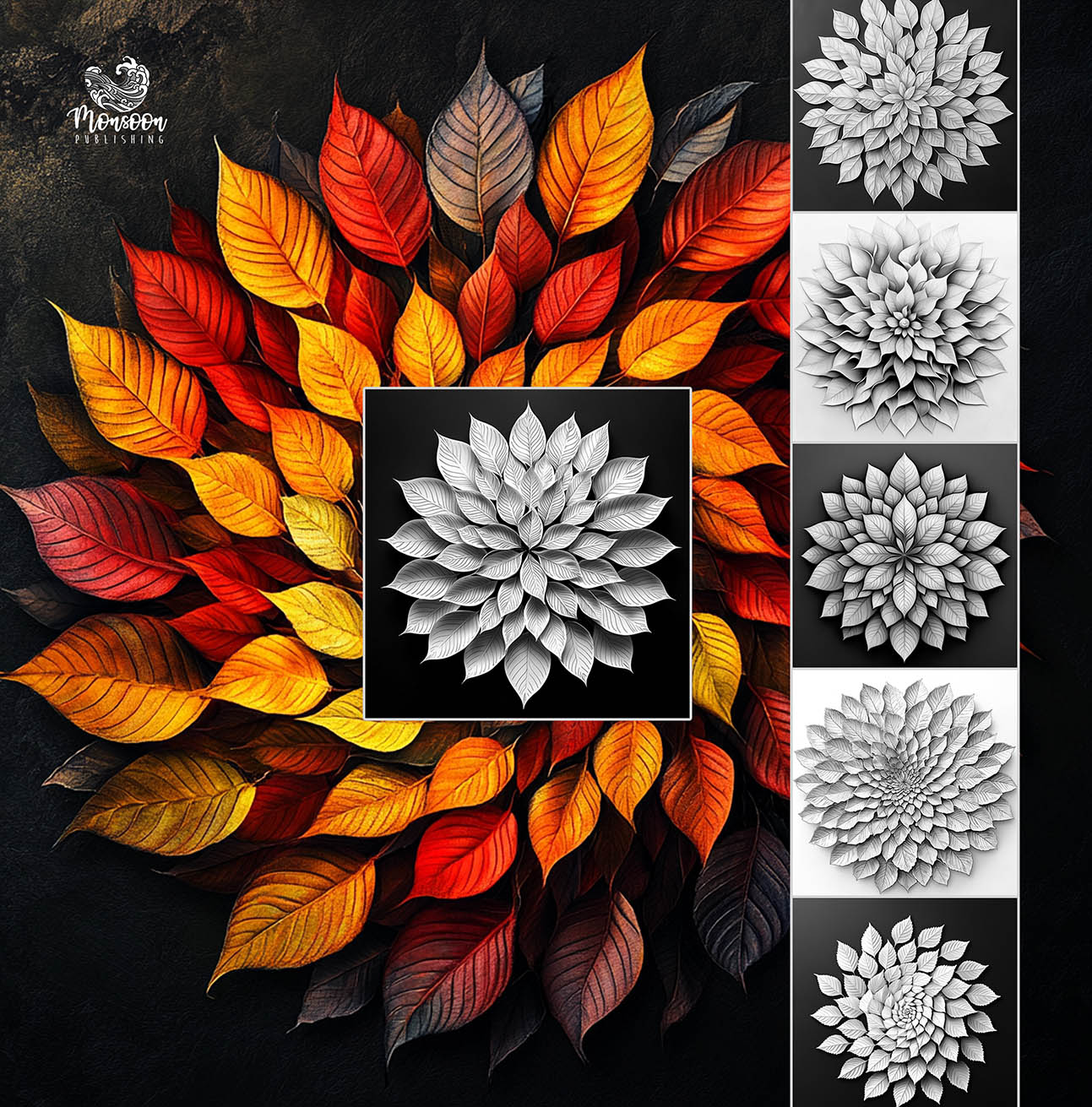 autumn leaves coloring book mandala monsoon publishing