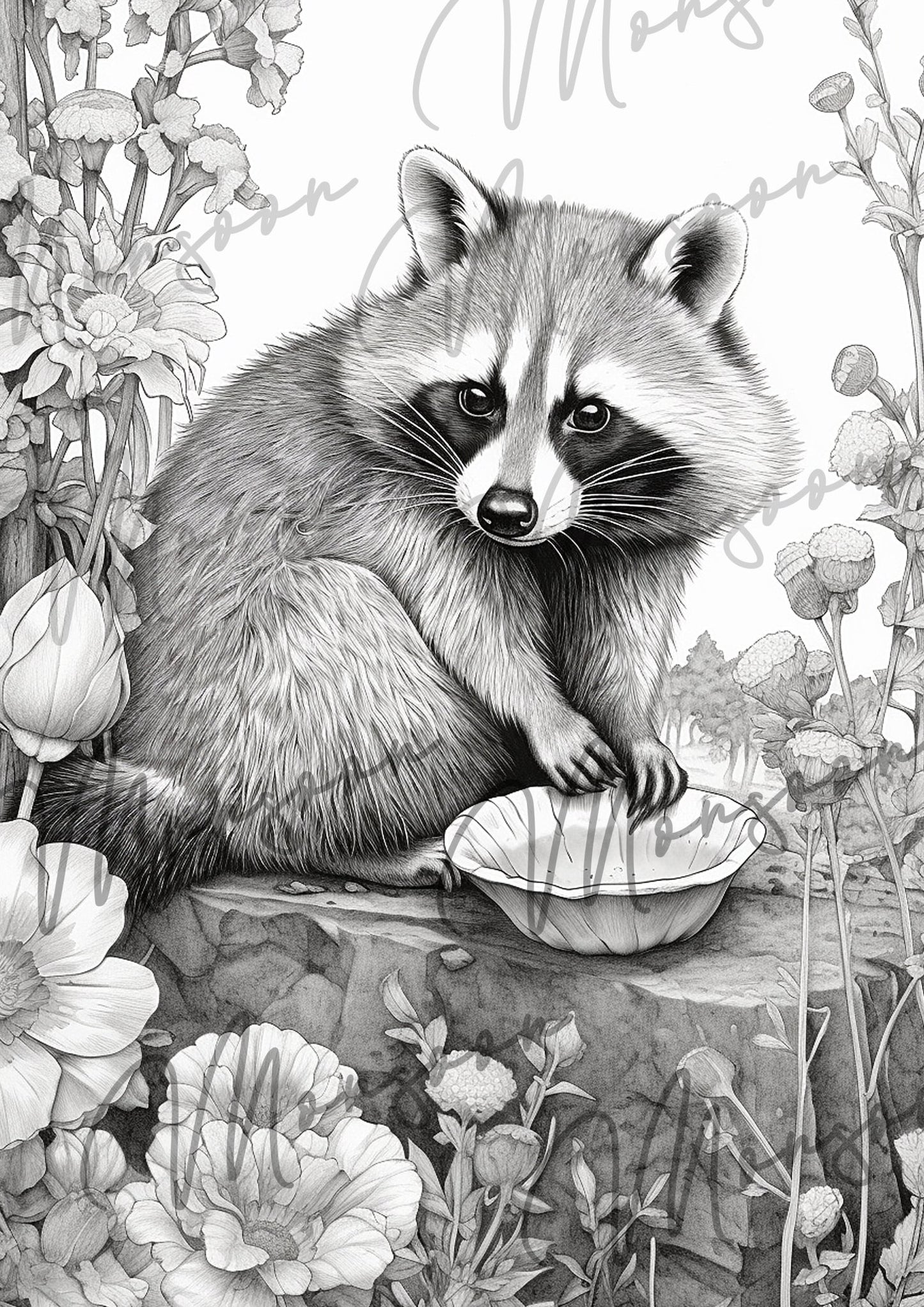 Blooming Animals Coloring Book Grayscale (Digital) - Monsoon Publishing USA