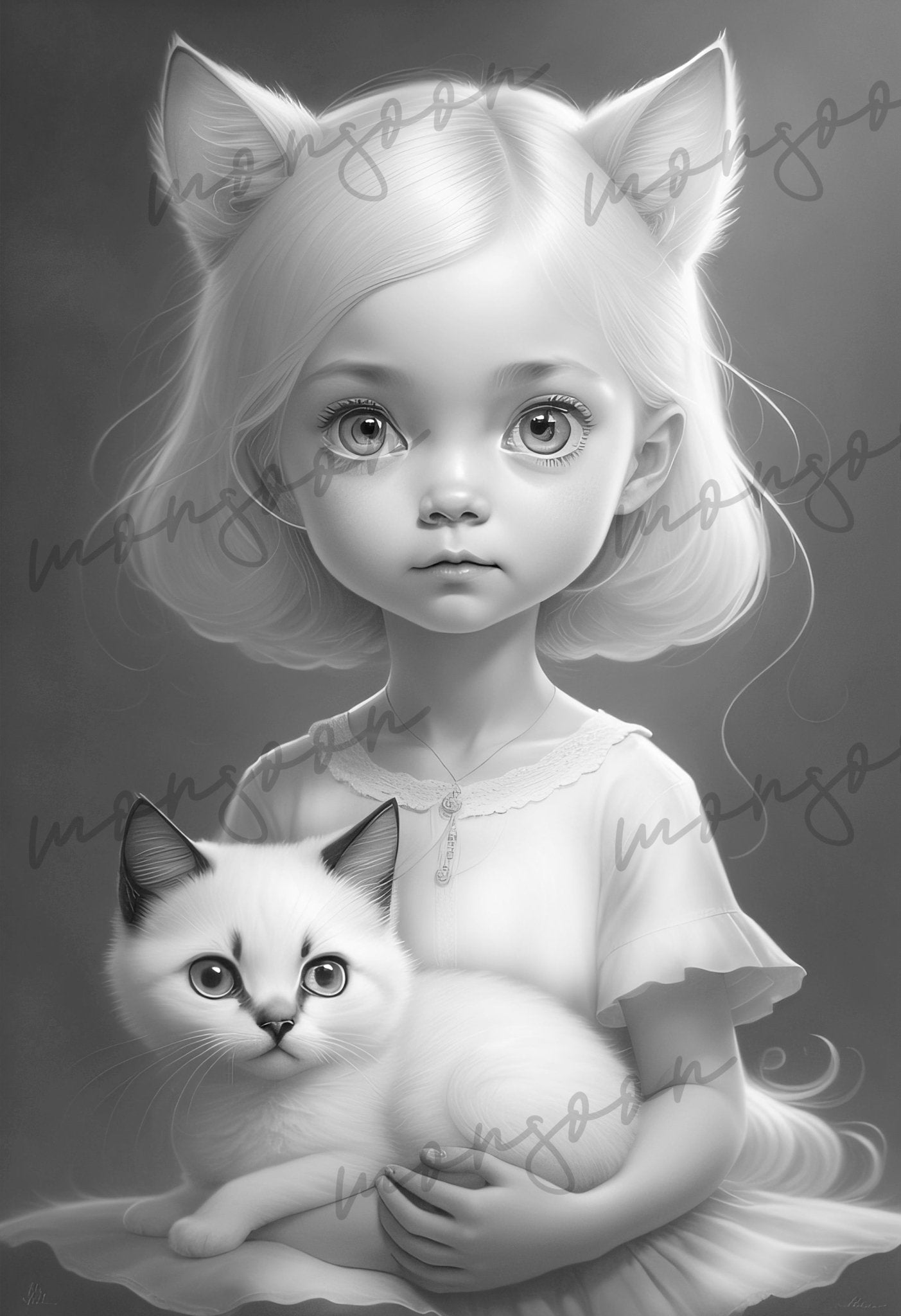 Catgirls Cats Coloring Book Grayscale (Digital) - Monsoon Publishing USA