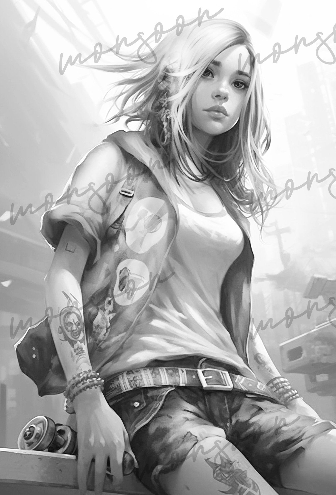 Celestial Punk Coloring Book Grayscale (Digital) - Monsoon Publishing USA