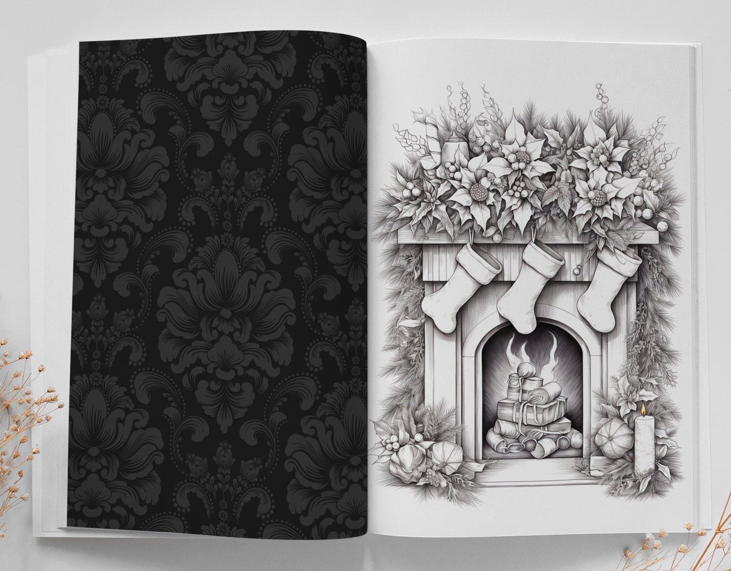 Christmas Fireplaces Coloring Book Grayscale (Digital) - Monsoon Publishing USA