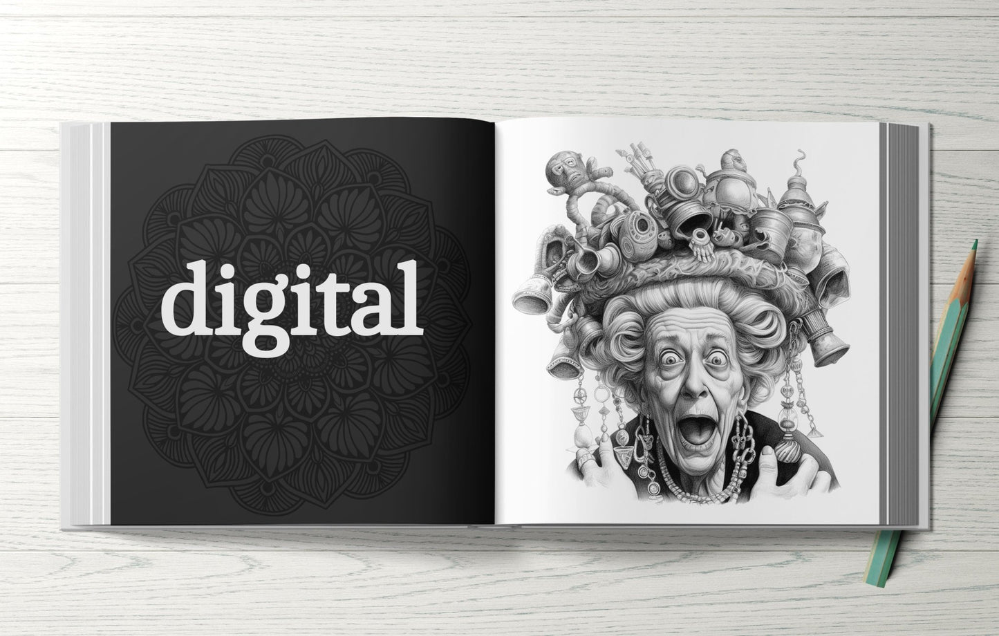 Crazy Grandma Coloring Book Grayscale (Digital) - Monsoon Publishing USA