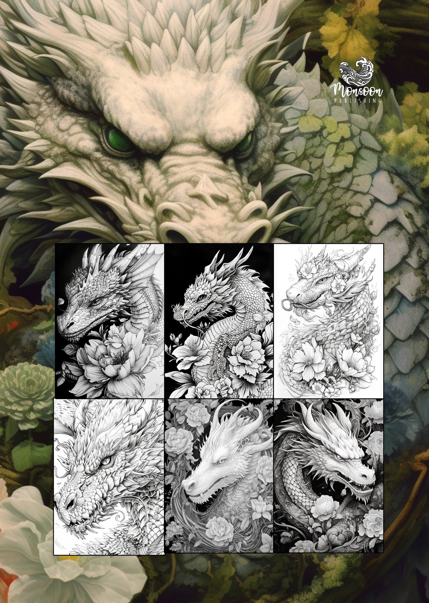 grayscale dragons coloring book monsoon publishing