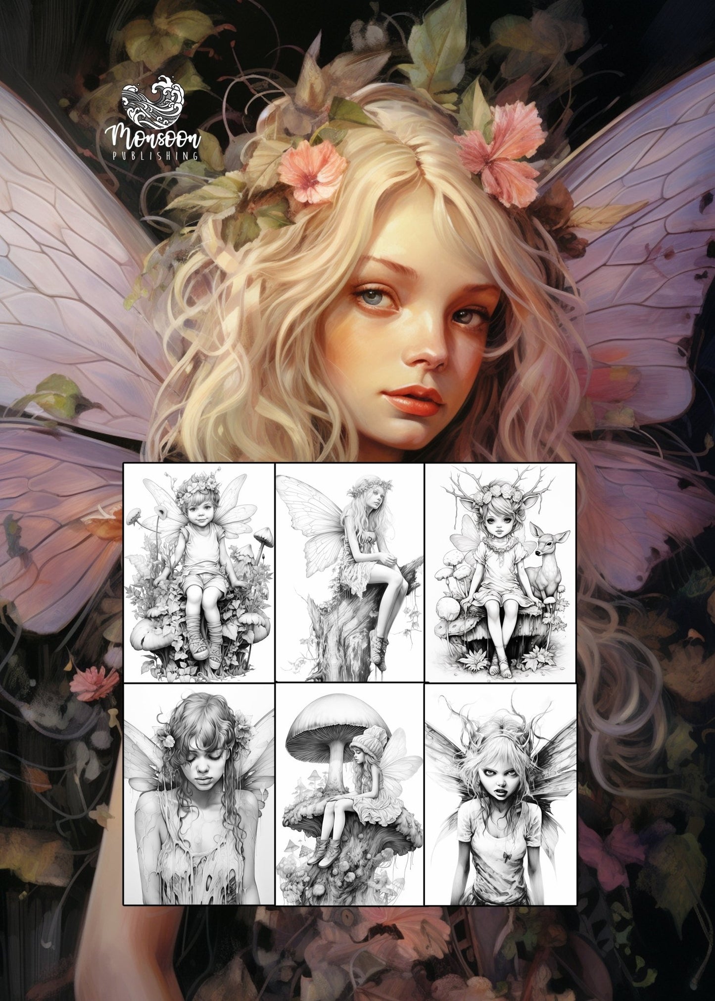 Fairies Coloring Book Grayscale 2 (Digital) - Monsoon Publishing USA