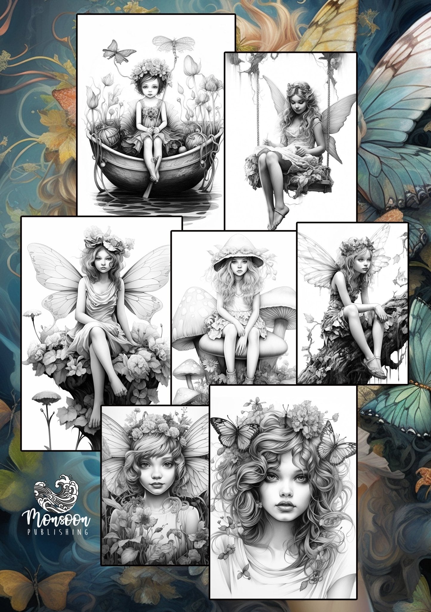 Fairies Coloring Book Grayscale (Digital) - Monsoon Publishing USA