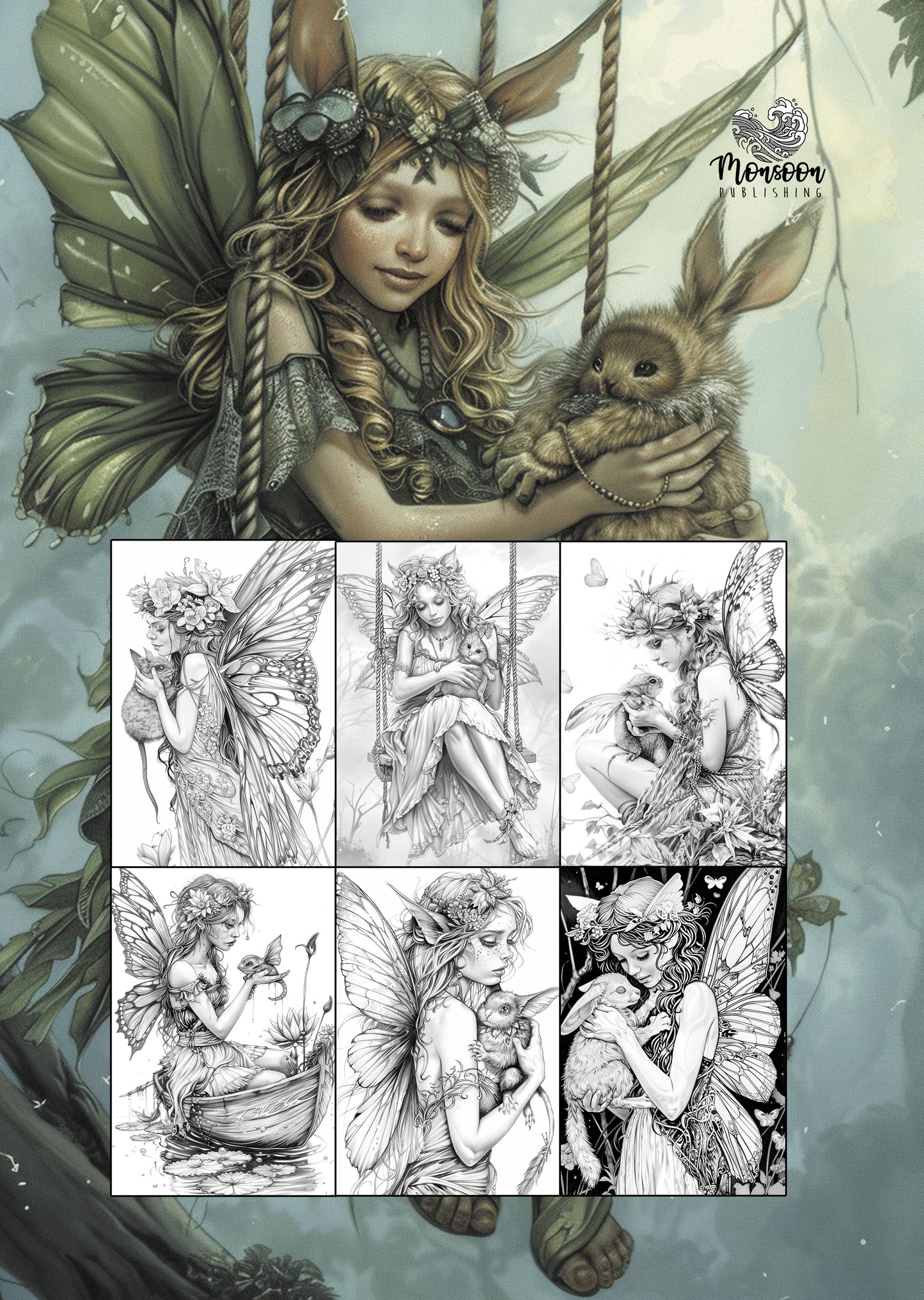 Fairy Pets Coloring Book Grayscale (Digital)