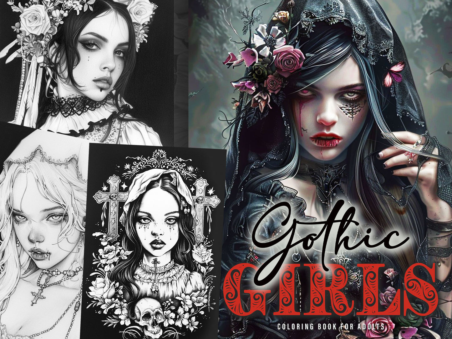 Gothic Girls Coloring Book Grayscale (Printbook)