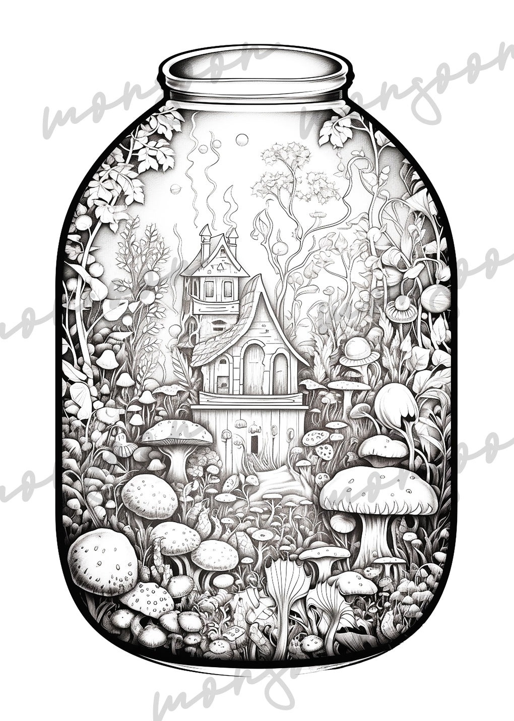Jars in Wonderland Coloring Book Grayscale (Digital) - Monsoon Publishing USA