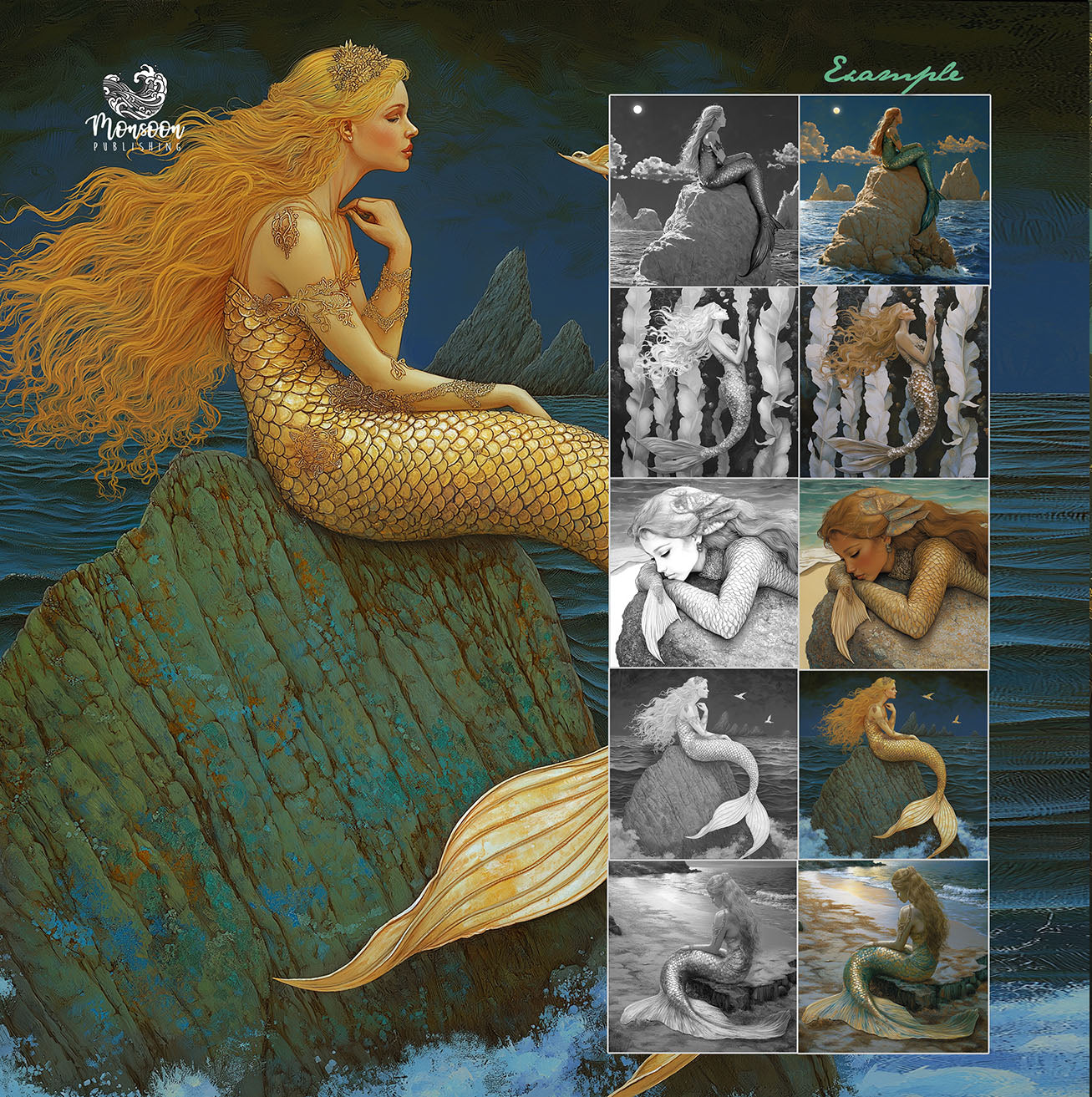 mermaid grayscale coloring book monsoon publishing usa