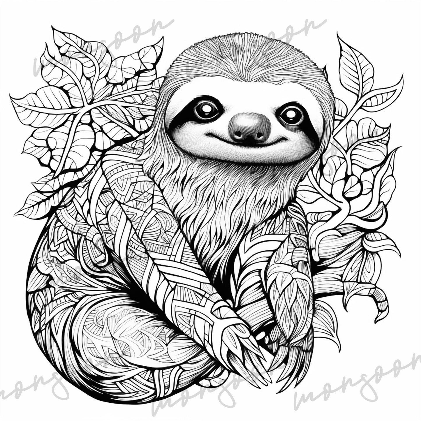 Sloth Coloring Book for Adults Grayscale (Printbook) - Monsoon Publishing USA