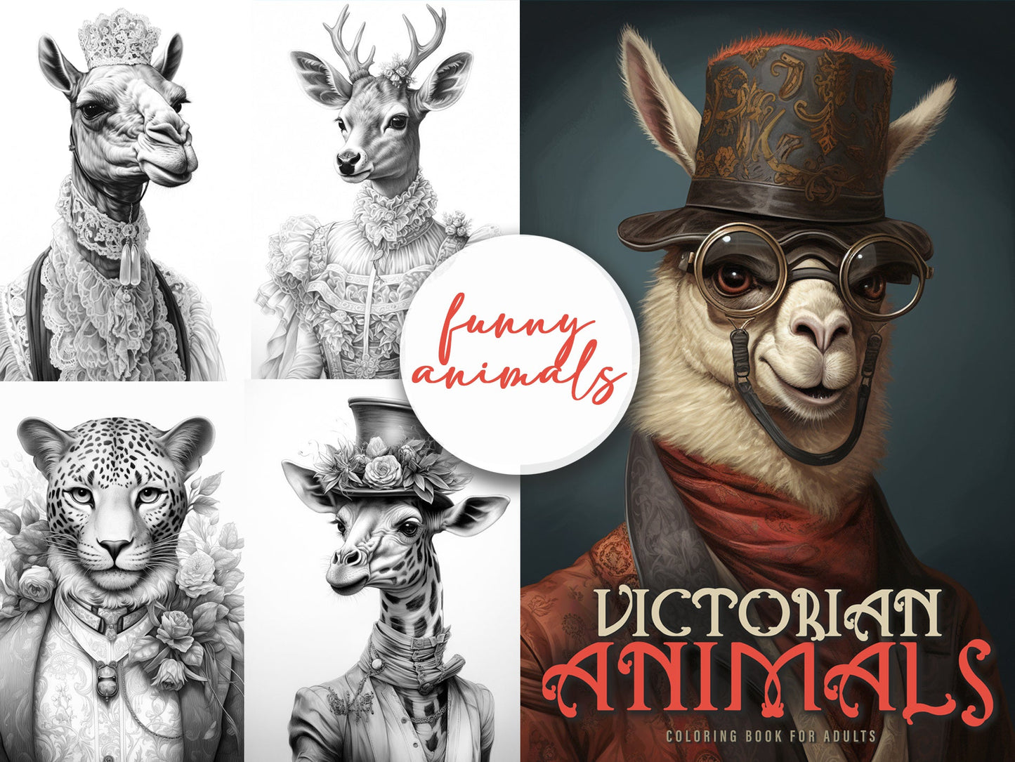 Victorian Animals Coloring Book Grayscale (Printbook) - Monsoon Publishing USA