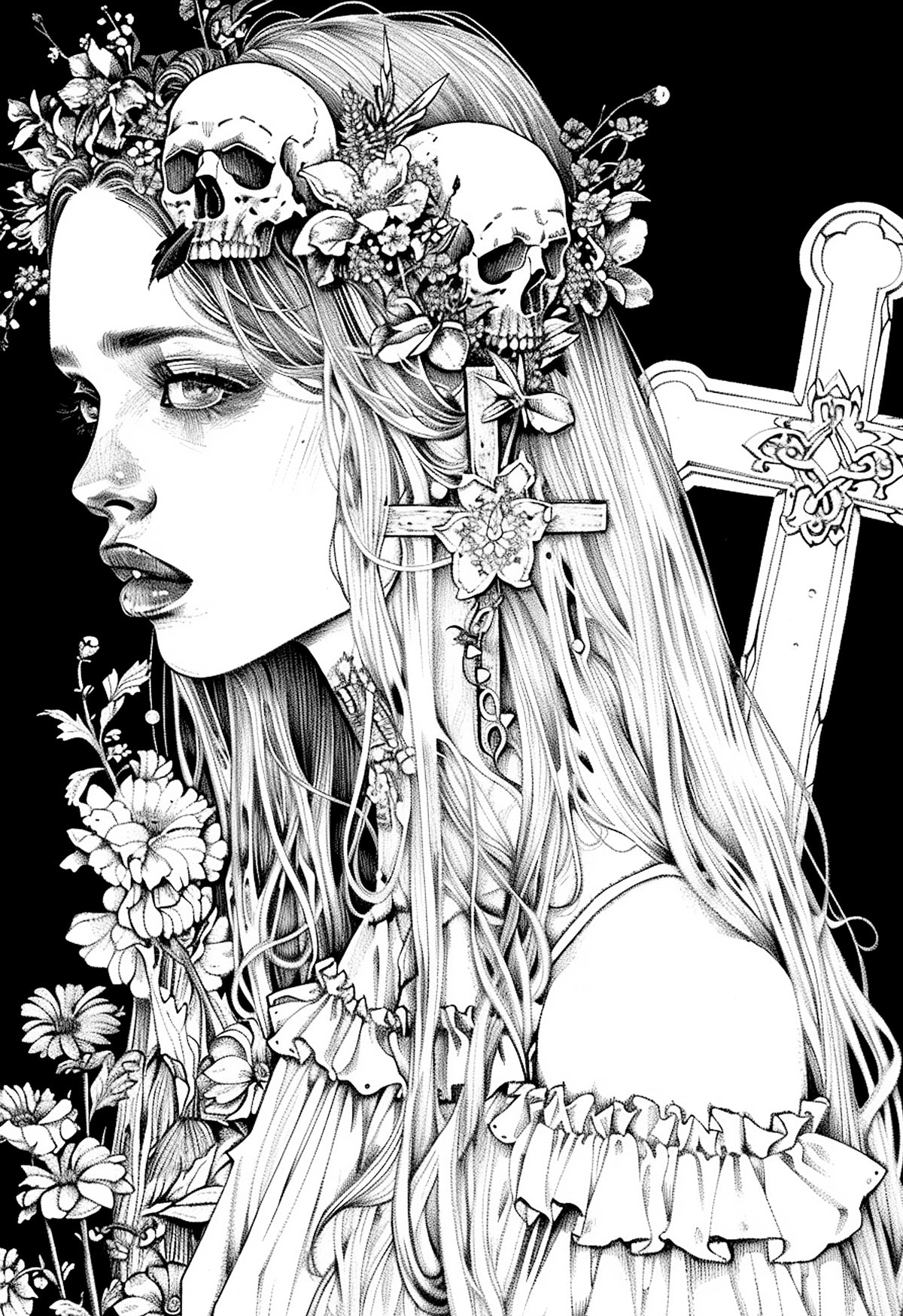Gothic Colouring Gothic Girls Coloring Book Grayscale (Printbook) – Monsoon Publishing USA