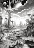 Alien Worlds Grayscale Coloring Book (Printbook)