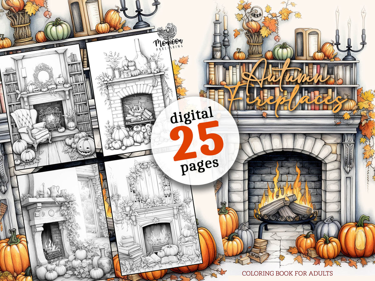 Fireplace Colouring In Autumn Fireplaces Coloring Book (Digital) – Monsoon Publishing USA