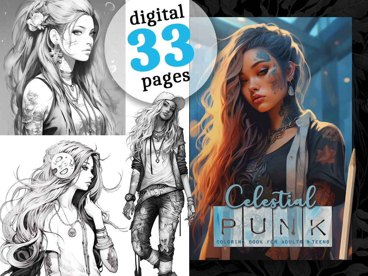 Celestial Punk Coloring Book Grayscale (Digital) – Monsoon Publishing USA