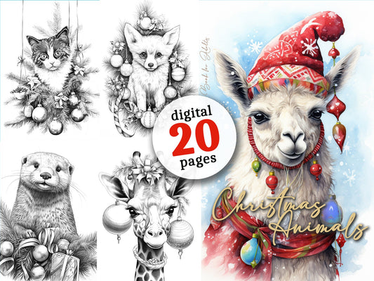 Christmas Animals Coloring Book Grayscale (Digital) - Monsoon Publishing USA