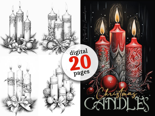 Christmas Candles Coloring Book Grayscale (Digitals) - Monsoon Publishing USA