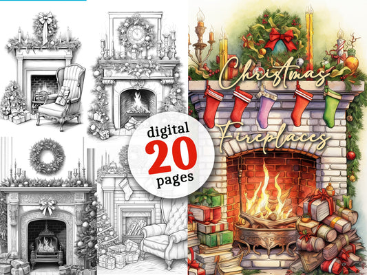 Christmas Fireplaces Coloring Book Grayscale (Digital) - Monsoon Publishing USA