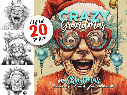 Crazy Grandma on Christmas Coloring pages digital Monsoon Publishing USA