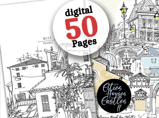 Cities Houses Castles Coloring Book 2 (Digital) - Monsoon Publishing USA