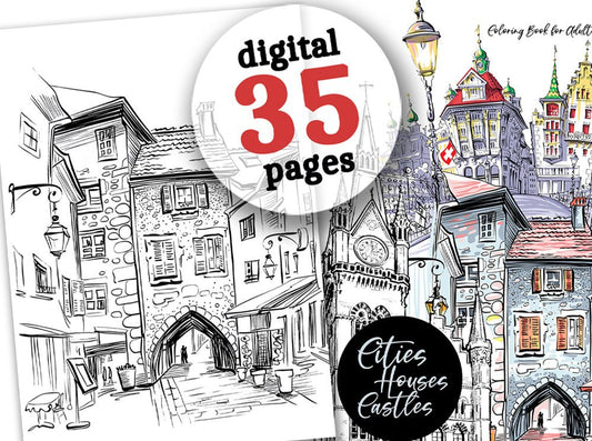 Cities Houses Castles Coloring Book (Digital) - Monsoon Publishing USA