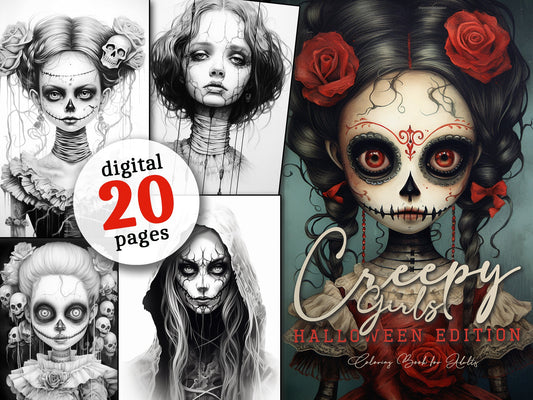 Creepy Girls Coloring Book Grayscale (Digital) - Monsoon Publishing USA