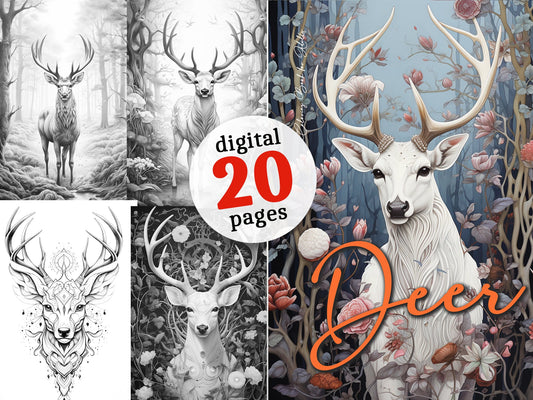 Deer Coloring Book for Adults Grayscale (Digital) - Monsoon Publishing USA