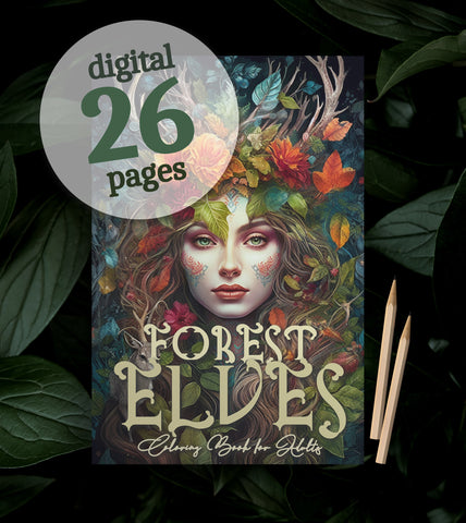 สมุดระบายสี Forest Elves ระดับสีเทา (ดิจิทัล)