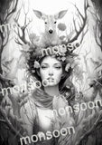 Forest Elves Grayscale Coloring Book  (Printbook)