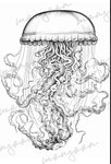 Deep Sea Jellyfish Grayscale Ocean Coloring Book (Digital)