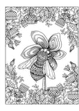 flower with bee coloring book for adults