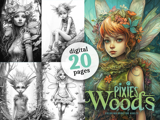Pixies in the Woods Coloring Book (Digital)