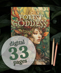 Forest Goddess Grayscale Coloring Book (Digital)