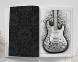 Ornamental Guitars Grayscale Coloring Book (Digital)