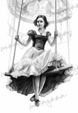 Victorian Circus Grayscale Coloring Book  (Digital)