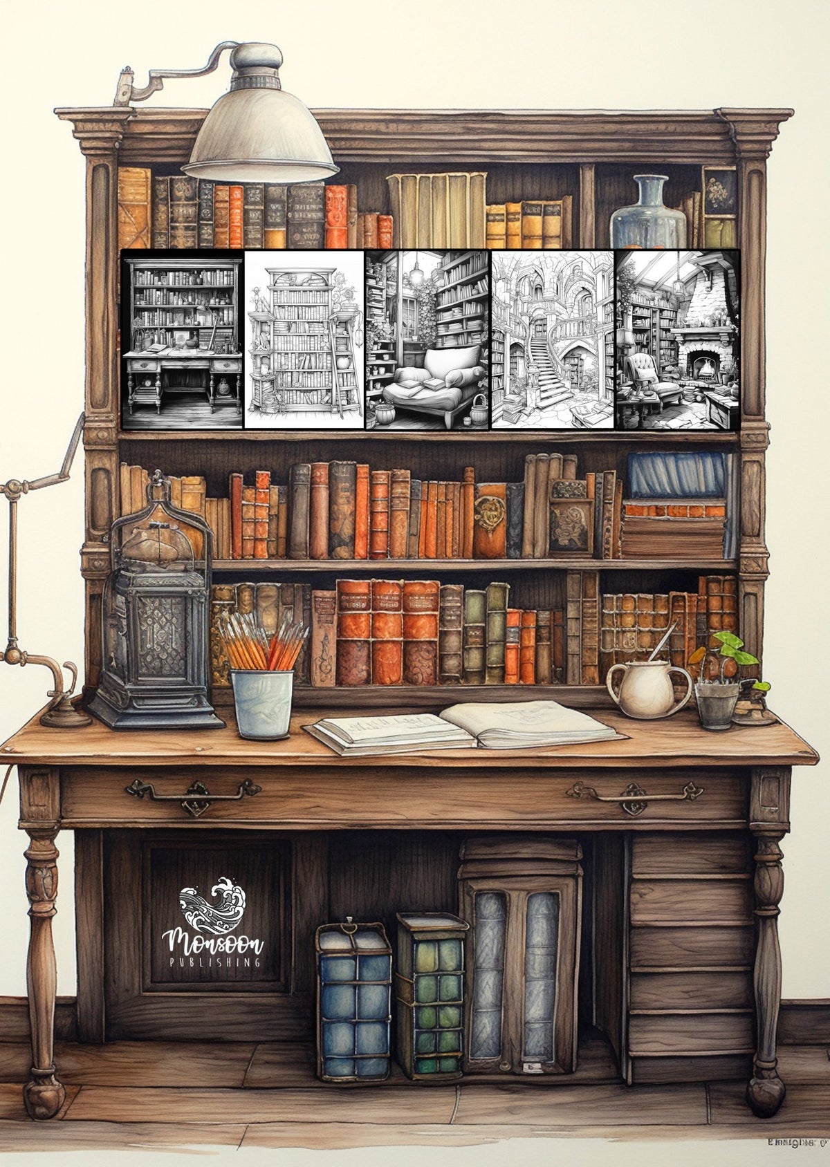 Library Grayscale Library Coloring Book Grayscale (Digital) โ Monsoon Publishing USA