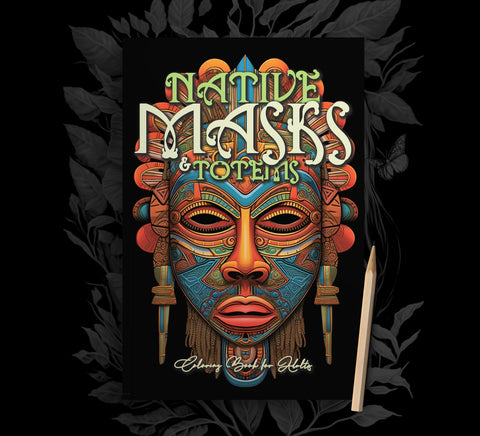 Native Masks Grayscale Coloring Book (Printbook)