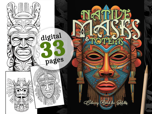 Native Masks Coloring Book Grayscale (Digital) - Monsoon Publishing USA