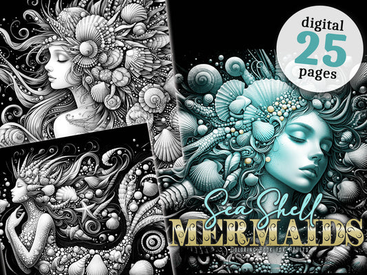 seashells coloring book mermaids