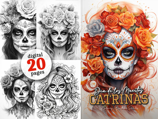 Sugar Skulls Coloring Book Grayscale (Digital)