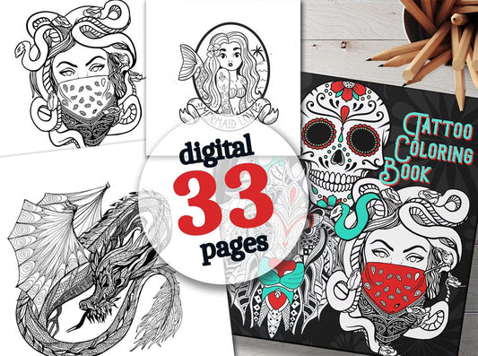 Tattoo Coloring Book for Adults (Digital) - Monsoon Publishing USA