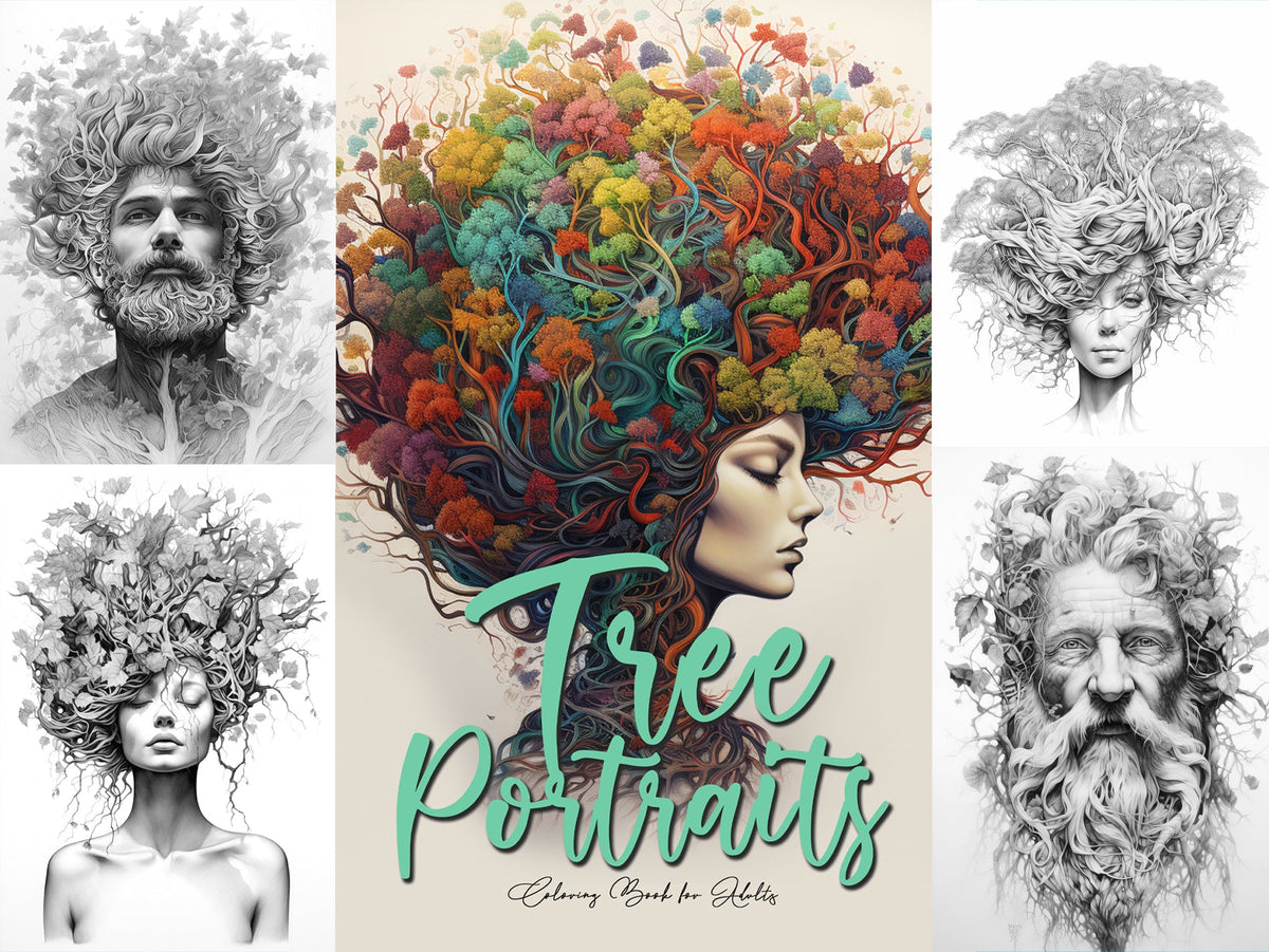 Portrait Ict Tree Tree Portraits Coloring Book Grayscale (Printbook) – Monsoon Publishing USA