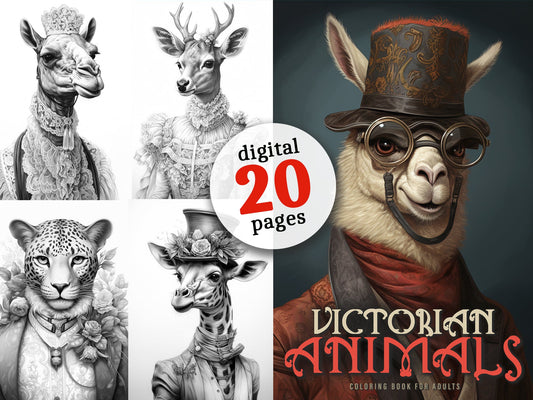 Victorian Animals Coloring Book Grayscale (Digital) - Monsoon Publishing USA