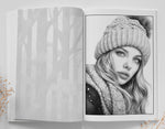 Winter Girls Coloring Book Grayscale (Digital)
