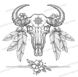 bull skull boho coloring