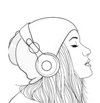 girl with headphones coloring
