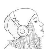 girl with headphones coloring